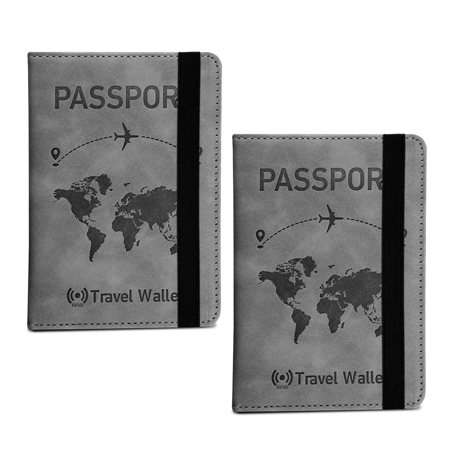 Storite 2 Pack Grey RFID Blocking PU Leather Travel Passport Holder Cover Travel Wallet Organiser Passport Case Travel Document Organiser for Men & Women (14.8 X 11CM- Grey)