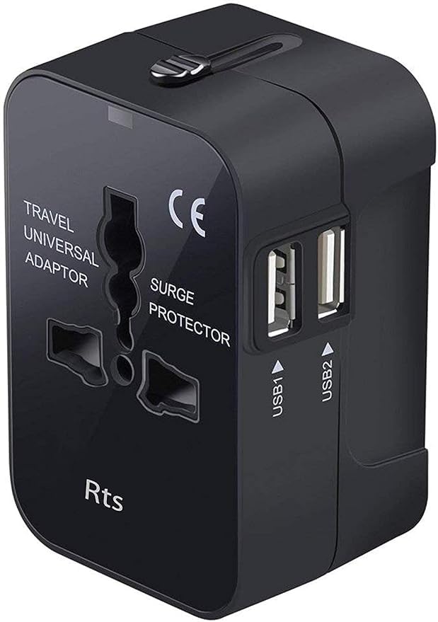 The Esha Stores RTS Universal Travel Adapter, International All in One Worldwide Travel Adapter and Wall Charger with USB Ports with Multi Type Power Outlet USB (Black)