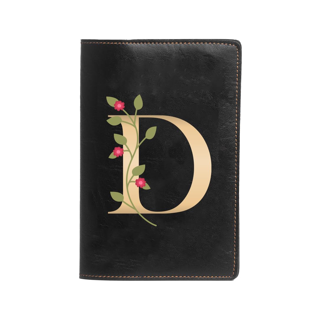 The Messy Corner Blossom Passport Cover | Travel Accessories Organizer The Messy Corner Blossom Passport Cover | Travel Accessories Organizer with Name Initials- D | For Men & Women | Vegan Leather Passport Holder | Passport Cover with Card Slots| Handcrafted Gift |Black