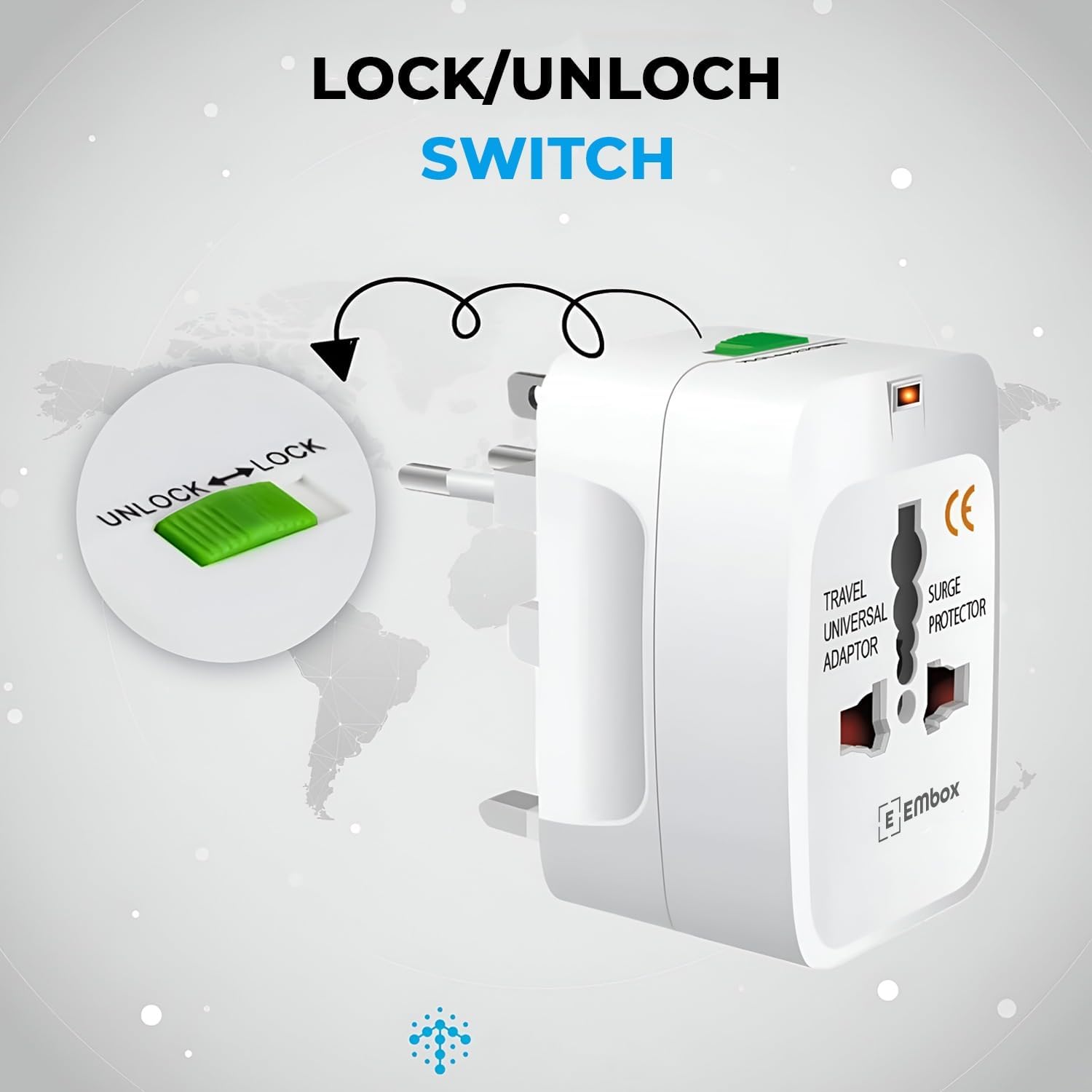 1743792758 EMBOX Travel Adapter Worldwide All in One Universal Travel Adaptor White 1 Pack