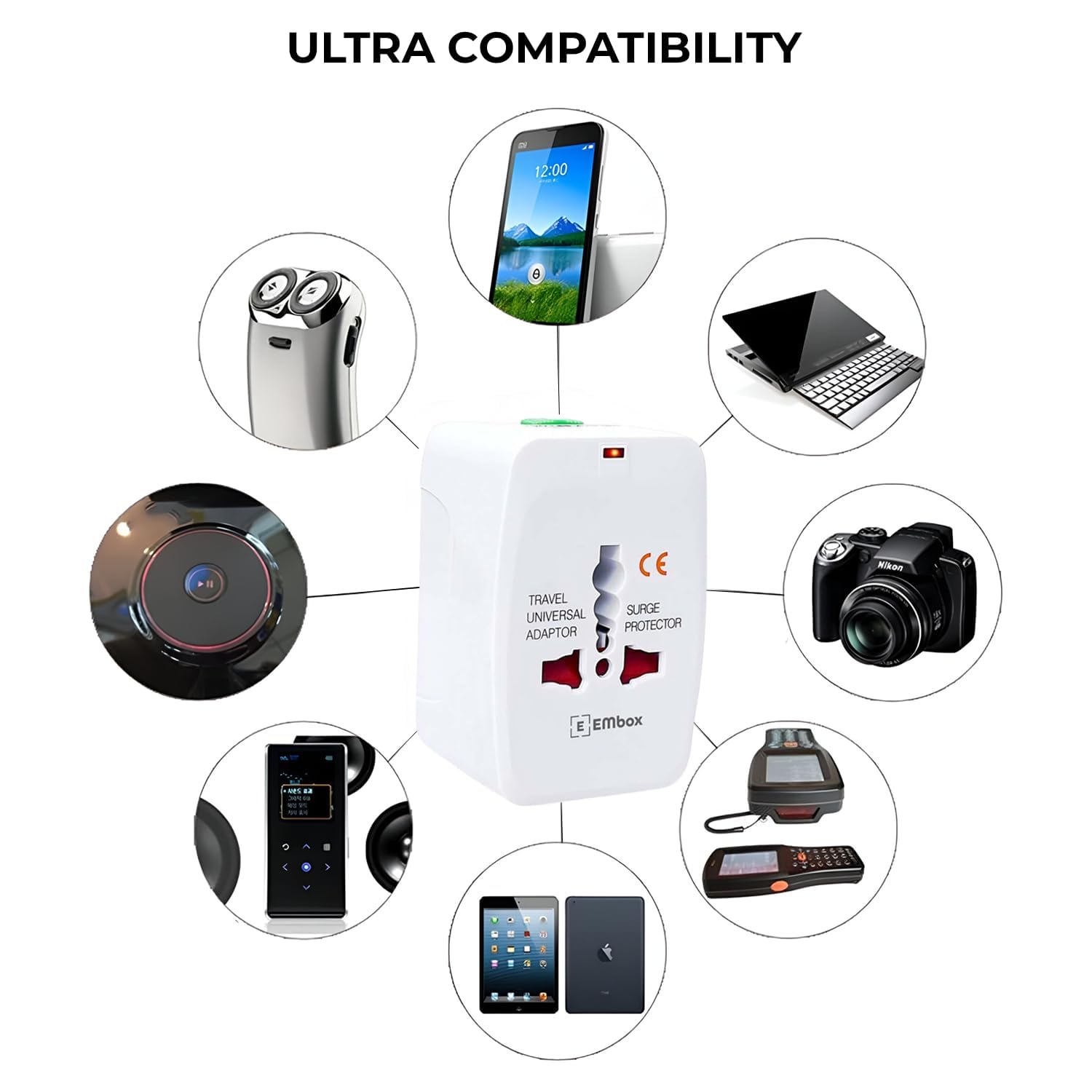 1743792760 EMBOX Travel Adapter Worldwide All in One Universal Travel Adaptor White 1 Pack