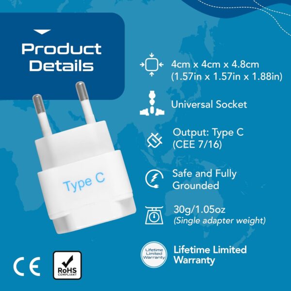 1743965675 Ceptics European Travel Plug Adapter Light Weight Schuko Type EF Ultra Compact India to Most of Europe CE Certified RoHS Compliant EU 2SET