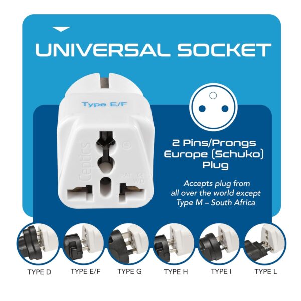 1743965676 Ceptics European Travel Plug Adapter Light Weight Schuko Type EF Ultra Compact India to Most of Europe CE Certified RoHS Compliant EU 2SET