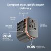 1744052225 Lifelong Universal Travel Adapter 4 in 1 Fast Charger with 20W USB C 2 USB A Ports Adjustable Pins for 150 Countries USUKEUAUAsia Dual Fuse Protection Compact Worldwide Power Adapter
