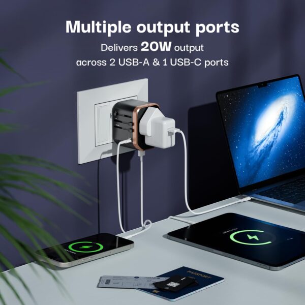 1744052227 Lifelong Universal Travel Adapter 4 in 1 Fast Charger with 20W USB C 2 USB A Ports Adjustable Pins for 150 Countries USUKEUAUAsia Dual Fuse Protection Compact Worldwide Power Adapter