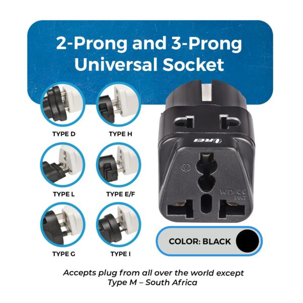 1744311769 OREI India to Europe Schuko Plug Type EF Europe Plug Adapter 2 in 1 Universal Adapter for Europe Perfect for Laptop Camera Charger CE RoHS 2 Pack Black 5 Years Warranty