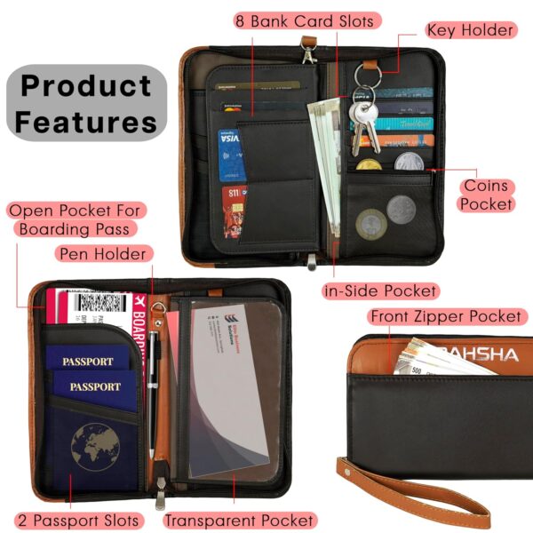 1744484840 DAHSHA Unisex Adult RFID Blocking Leather Travel Wallet Family Passport Holder Cover Wallet Organiser for Credit Debit Card Boarding Pass International Trip Brown 12.5 X 3 X 23.8Cm