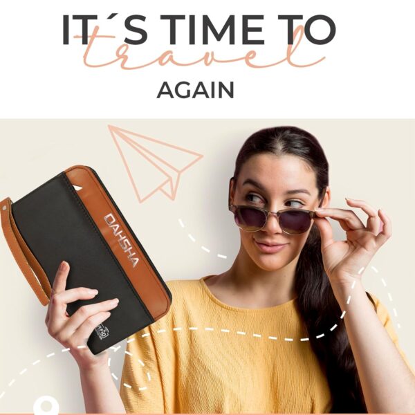 1744484845 DAHSHA Unisex Adult RFID Blocking Leather Travel Wallet Family Passport Holder Cover Wallet Organiser for Credit Debit Card Boarding Pass International Trip Brown 12.5 X 3 X 23.8Cm