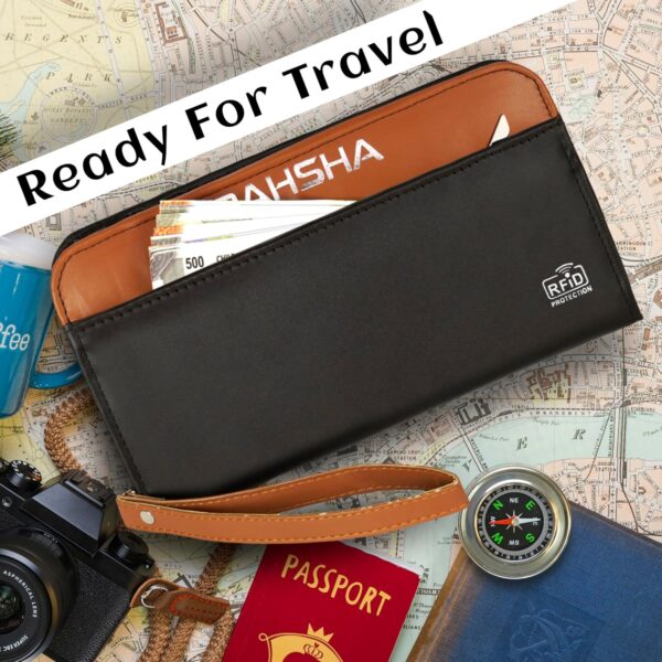 1744484850 DAHSHA Unisex Adult RFID Blocking Leather Travel Wallet Family Passport Holder Cover Wallet Organiser for Credit Debit Card Boarding Pass International Trip Brown 12.5 X 3 X 23.8Cm
