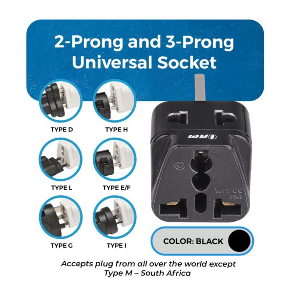 1744744299 OREI India to UAE Hong Kong Dubai UK Adapter Type G Plug Adapter 2 in 1 Perfect for Laptop Camera Chargers Travel Adapter UK CE RoHS Black 2 Pack 5 Years Warranty