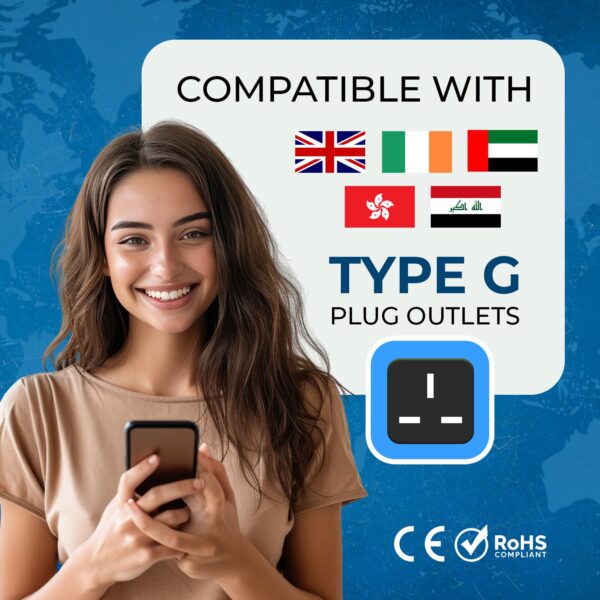 1744744304 OREI India to UAE Hong Kong Dubai UK Adapter Type G Plug Adapter 2 in 1 Perfect for Laptop Camera Chargers Travel Adapter UK CE RoHS Black 2 Pack 5 Years Warranty