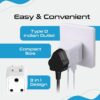 1744917258 Ceptics Travel Adapter India to Europe 3 in 1 Plug Adapter for Germany France With 1 USB 1 USB C Type C for Laptops Phones CE RoHS White 1pc