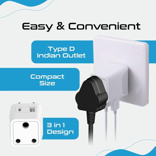1744917258 Ceptics Travel Adapter India to Europe 3 in 1 Plug Adapter for Germany France With 1 USB 1 USB C Type C for Laptops Phones CE RoHS White 1pc