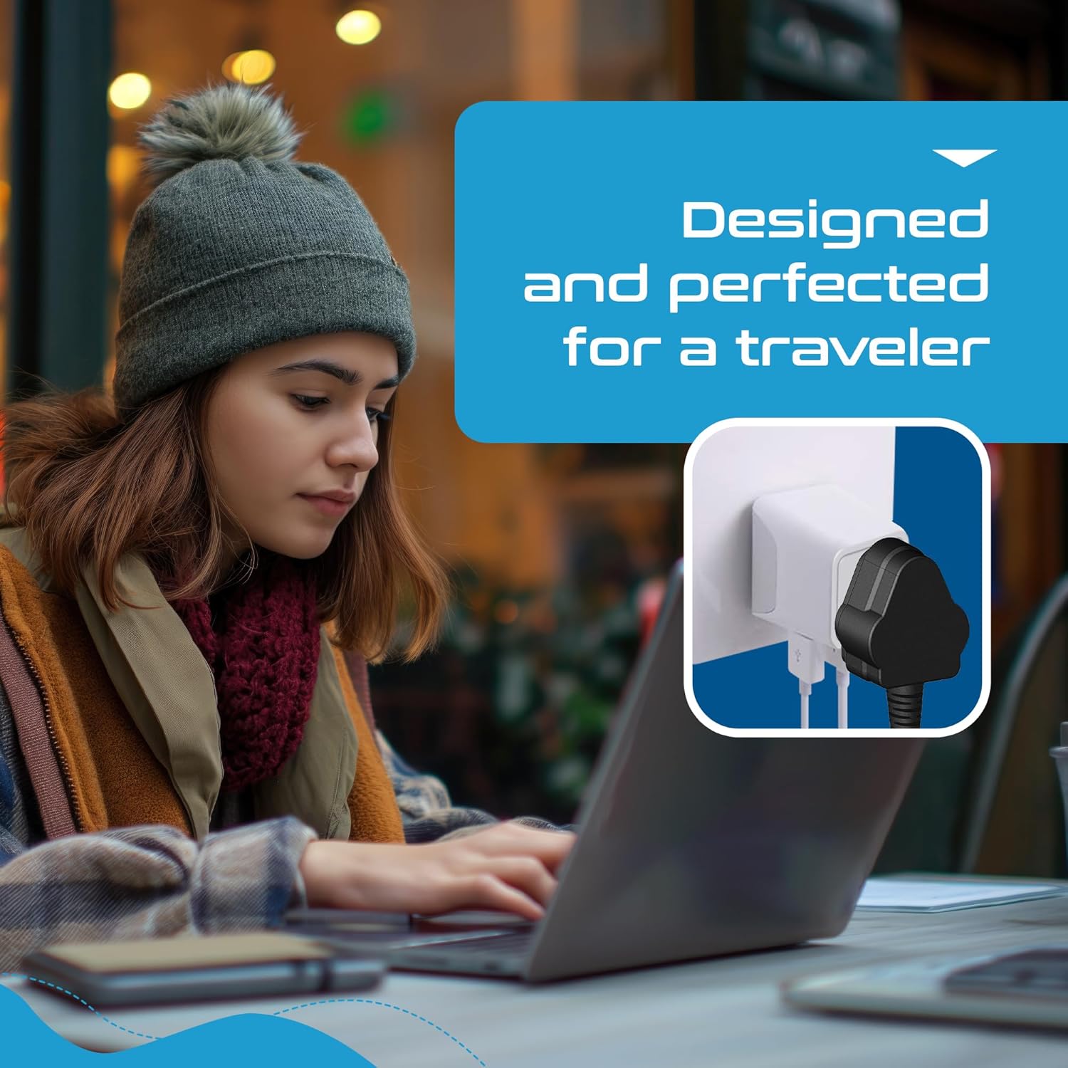 1744917263 Ceptics Travel Adapter India to Europe 3 in 1 Plug Adapter for Germany France With 1 USB 1 USB C Type C for Laptops Phones CE RoHS White 1pc