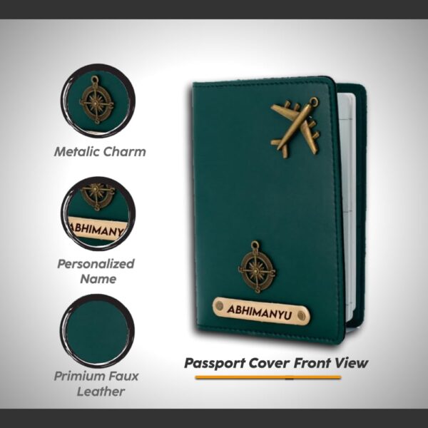 1745003641 The Unique Gift Studio Customised Name Charm Leather Passport Cover Holder for Men Women Green Personalised Birthday Gifts for Men