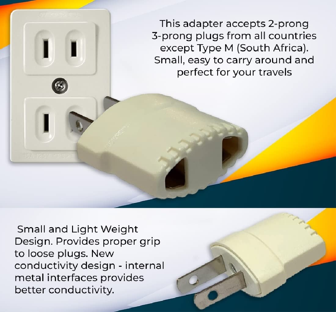 1745090218 Vadda Bai India to US Universal Travel Adapter Plug – 2 3 Pin India to USA Japan Canada Philippines More Power Sockets Conversion Adaptor – Type AB Pack of 2 White