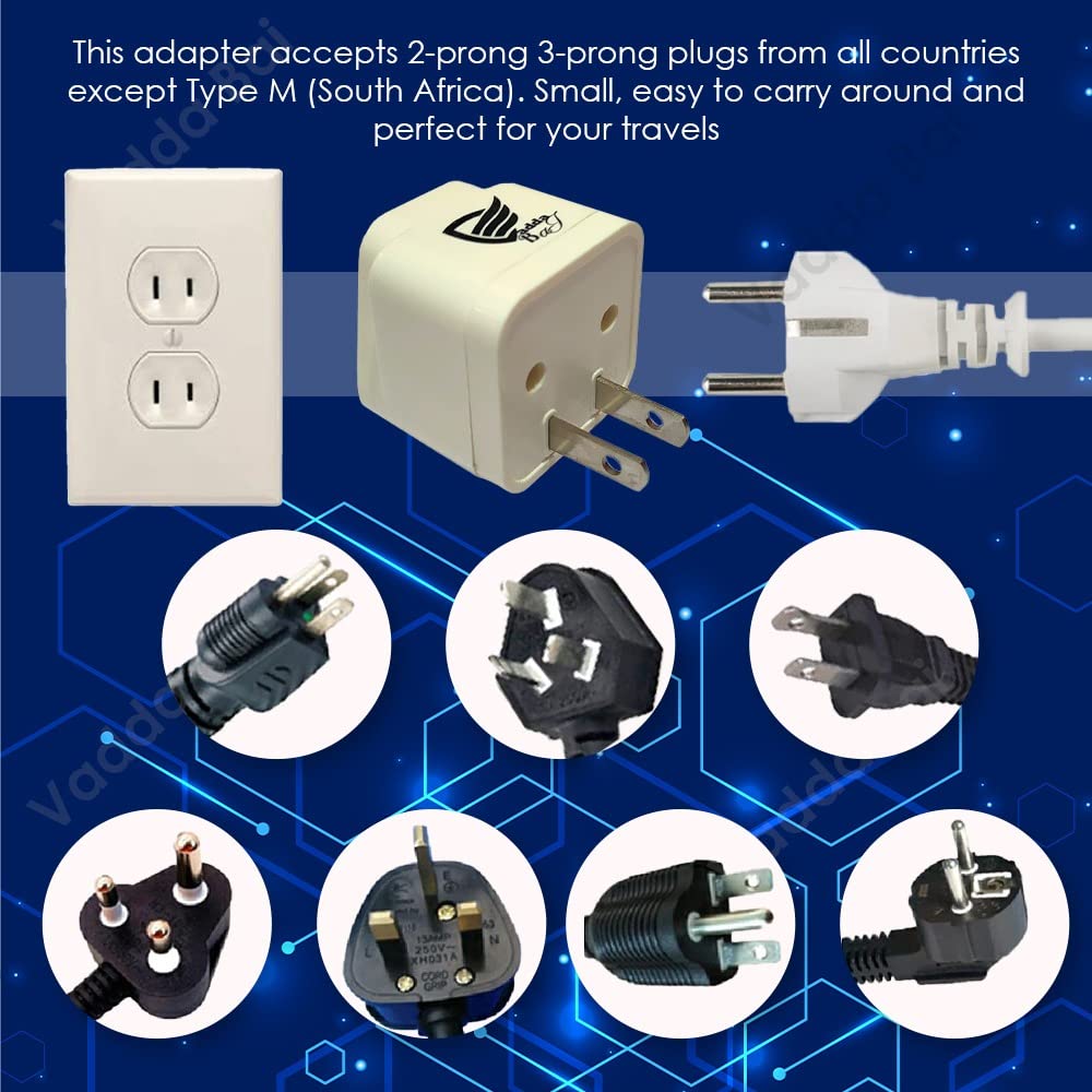 1745090220 Vadda Bai India to US Universal Travel Adapter Plug – 2 3 Pin India to USA Japan Canada Philippines More Power Sockets Conversion Adaptor – Type AB Pack of 2 White