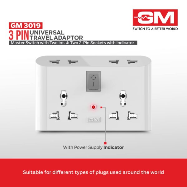 1745176678 GM 3019 3 Pin Universal Multi Plug Travel Adaptor with 6 AMP for Home Applications Computers Laptops