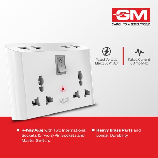 1745176679 GM 3019 3 Pin Universal Multi Plug Travel Adaptor with 6 AMP for Home Applications Computers Laptops