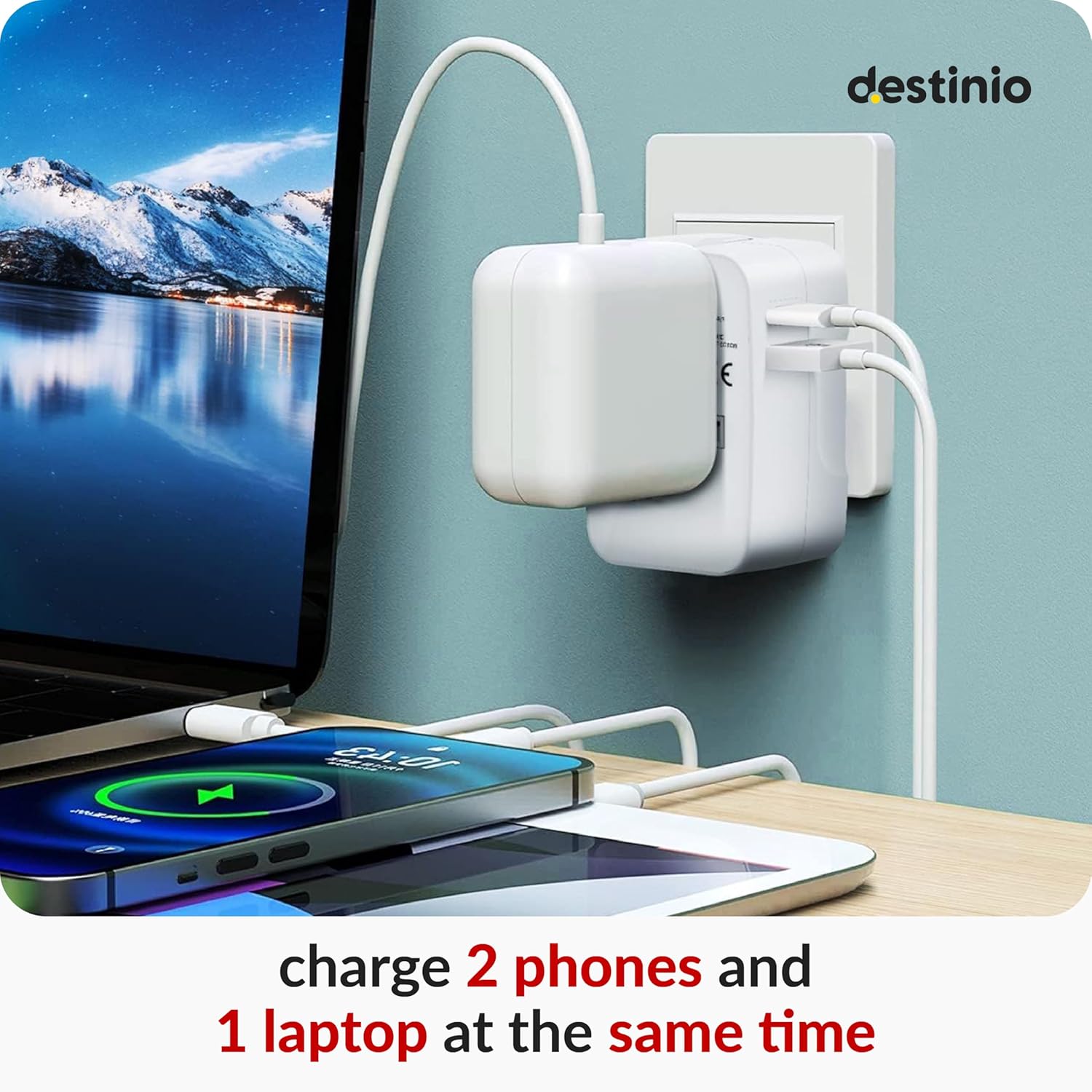 1745263153 Destinio Universal Travel Adapter with Type C 12W Type C 12W USB A 5V2.4A 3 in 1 International Worldwide All in One Charger Plug and Socket for USA Canada UK Europe 10 Yr Warranty