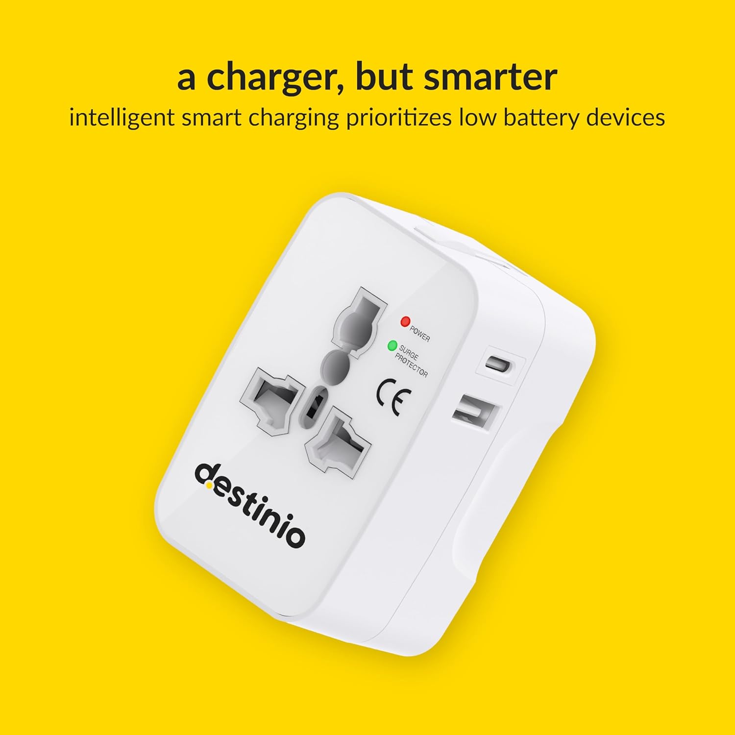 1745263159 Destinio Universal Travel Adapter with Type C 12W Type C 12W USB A 5V2.4A 3 in 1 International Worldwide All in One Charger Plug and Socket for USA Canada UK Europe 10 Yr Warranty