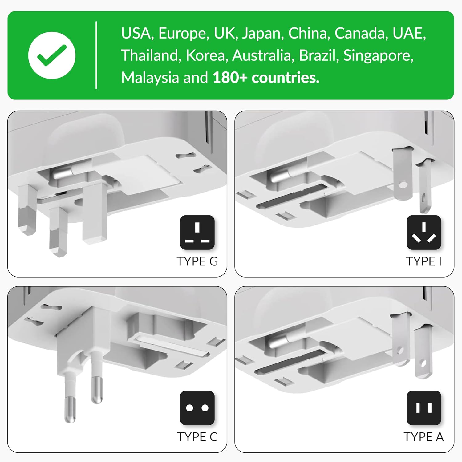 1745263160 Destinio Universal Travel Adapter with Type C 12W Type C 12W USB A 5V2.4A 3 in 1 International Worldwide All in One Charger Plug and Socket for USA Canada UK Europe 10 Yr Warranty