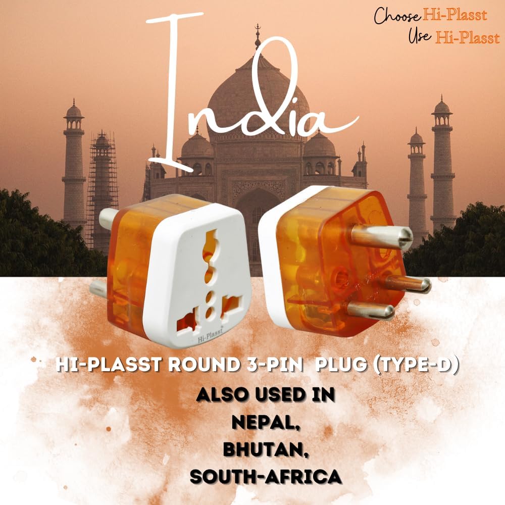 1745349733 Hi Plasst USA to India Travel Adapter 6A to 10A 3 Pin Plug Converter Type D – Pack of 4 Universal Socket for UK Canada Europe to Indian Plug Compatible with Mobile Laptop Chargers