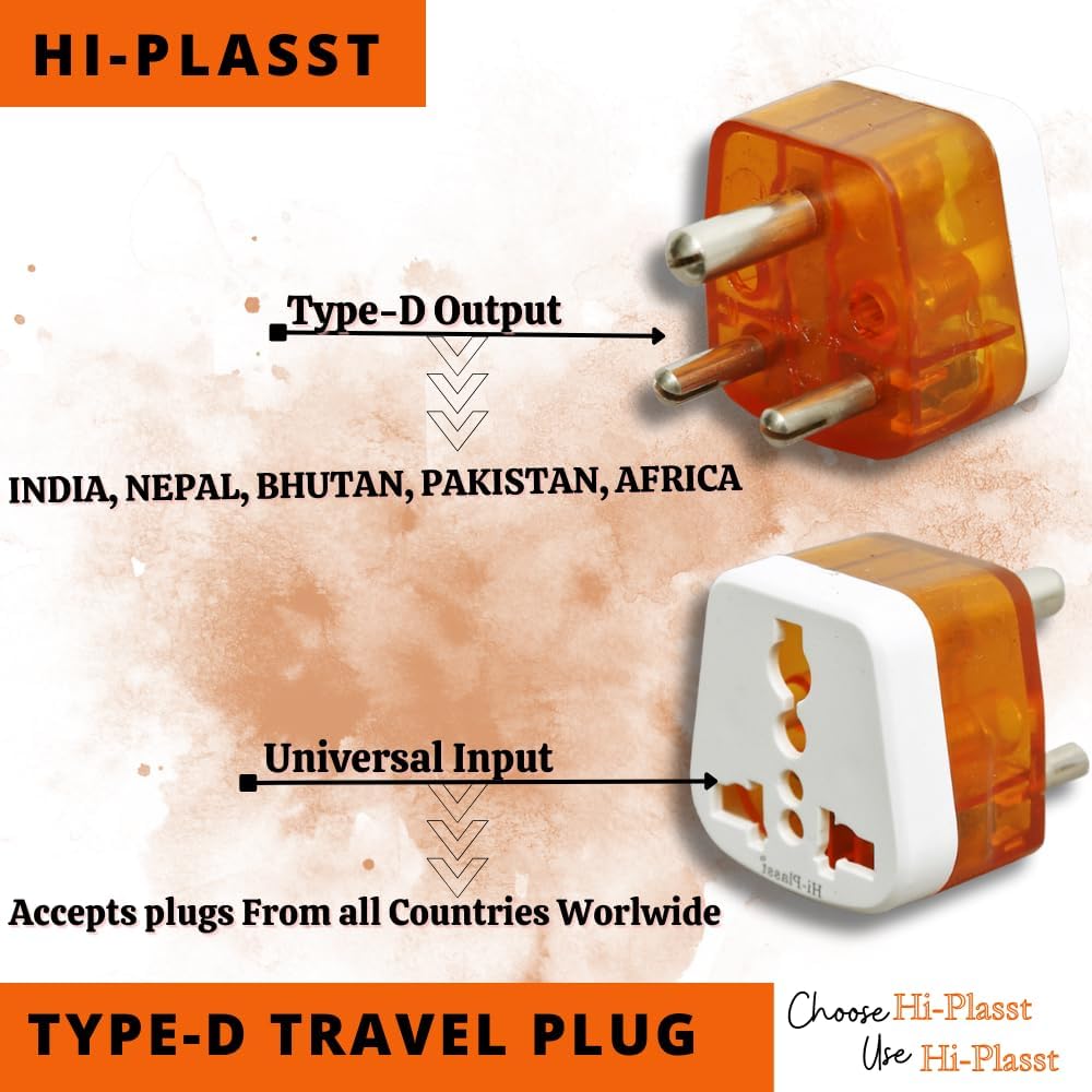 1745349734 Hi Plasst USA to India Travel Adapter 6A to 10A 3 Pin Plug Converter Type D – Pack of 4 Universal Socket for UK Canada Europe to Indian Plug Compatible with Mobile Laptop Chargers