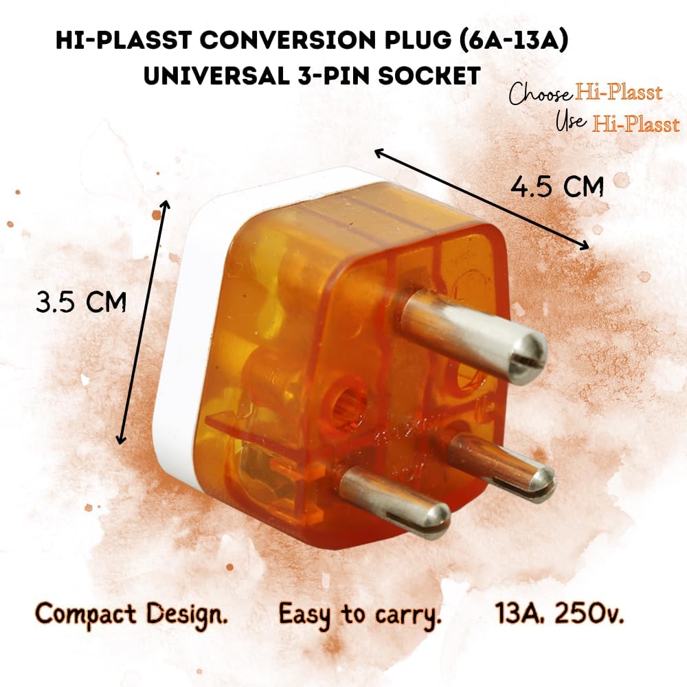 1745349736 Hi Plasst USA to India Travel Adapter 6A to 10A 3 Pin Plug Converter Type D – Pack of 4 Universal Socket for UK Canada Europe to Indian Plug Compatible with Mobile Laptop Chargers