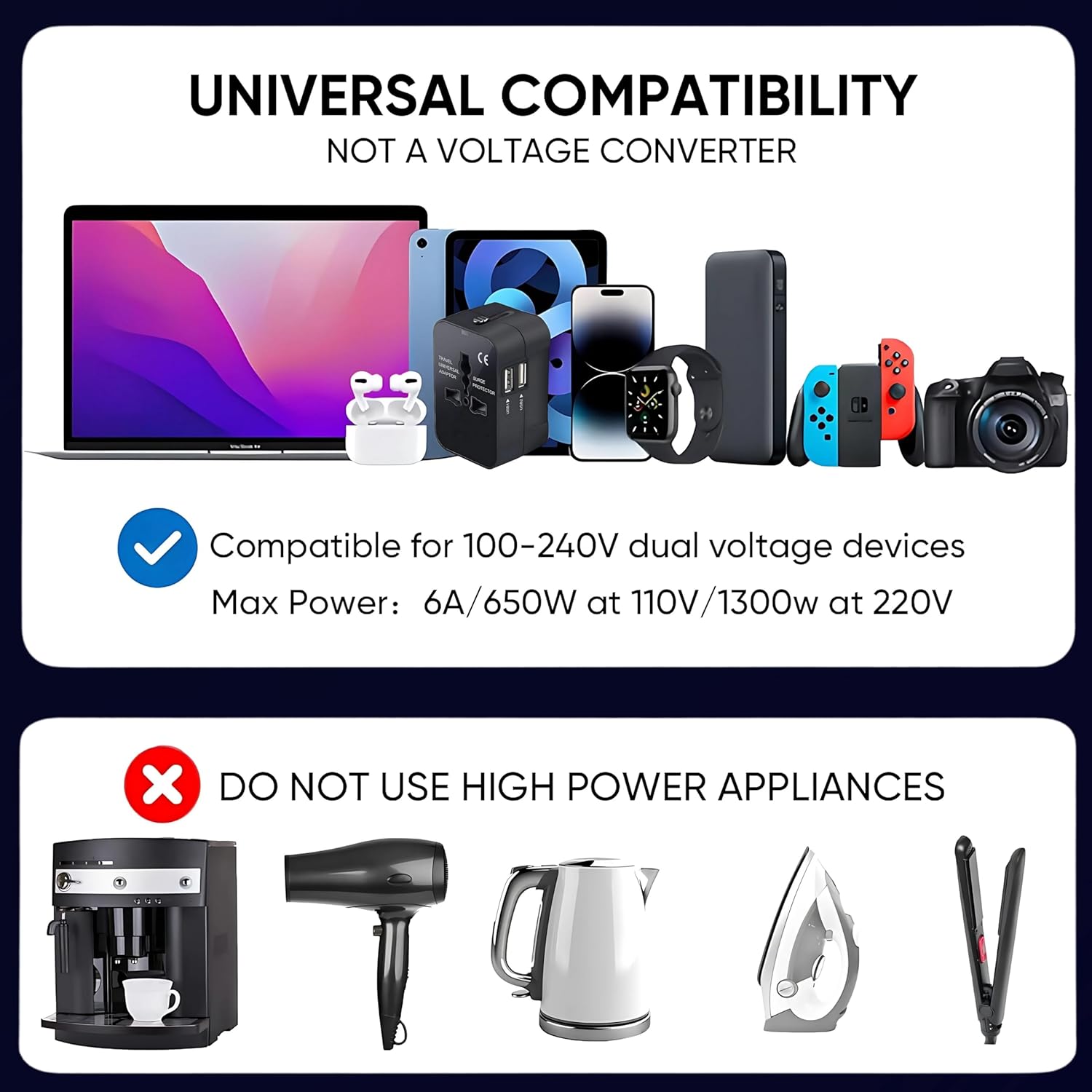 1745955038 Sakit Universal Travel Adapter International All in One Worldwide Travel Adapter and Wall Charger with USB and Type C Port with Multi Type Power Outlet USB 2.1A Travel Charger Black