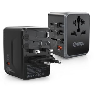 Case-Magic Universal Plug Travel Adapter 35W GaN Type C, International Wall Charger for USA/AUS/UK/EU/ 200+ Countries Worldwide/ 15W USB C, 18W USB A QC3.0 Ports for Laptop, Smartphone, Tablet, Camera