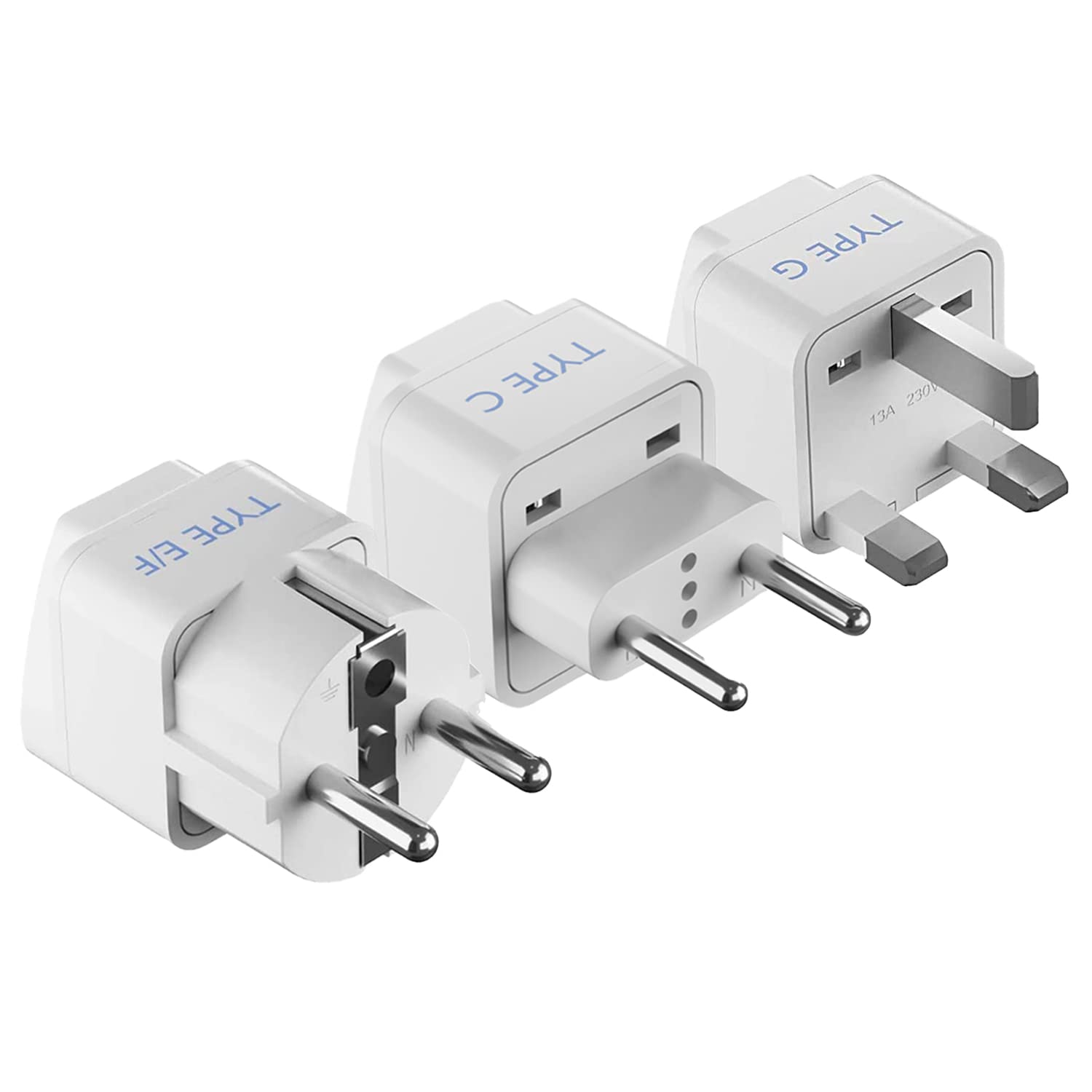 Ceptics European Travel Plug Adapter - Light Weight - Type C, Schuko Type E/F, Type G - Ultra Compact - India to Most of Europe, UK, UAE - CE Certified - RoHS Compliant (EU-3SET)