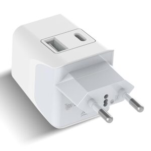 Ceptics Travel Adapter India to Europe, 3 in 1 Plug Adapter for Germany, France With 1 USB, 1 USB-C, Type C for Laptops, Phones, CE - RoHS, White 1pc