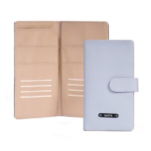 Custo Family 4 Passport Holder, Customized Family Travel Organizer, Vegan Leather ID & Document Organizer, Personalized Sleek Travel Wallet (Ice Blue)