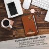 Customised Leather Passport Cover with Personalised Name Charm for Men Women (Tan) - Customised Passport Holder for Gift
