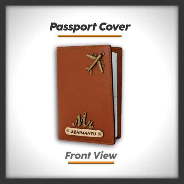 Customised Leather Passport Cover with Personalised Name Charm for Men Women Tan Customised Passport Holder for Gift