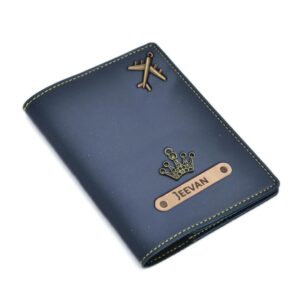 Customised Passport Cover Holder Personalised Name & Charm Leather Passport Cover Holder for Men & Women (Blue) Customised Passport Holder for Gift