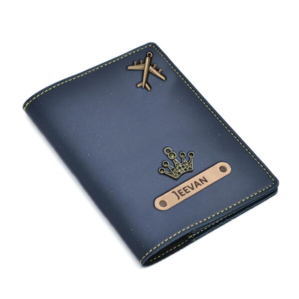 Customised Passport Cover Holder Personalised Name & Charm Leather Passport Cover Holder for Men & Women (Blue) Customised Passport Holder for Gift