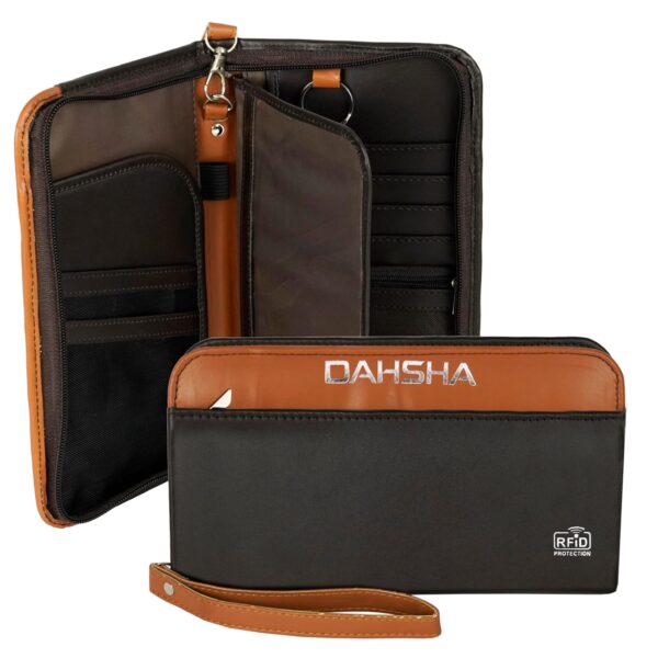 DAHSHA Unisex-Adult RFID Blocking Leather Travel Wallet Family Passport Holder Cover Wallet Organiser for Credit Debit Card Boarding Pass International Trip (Brown-12.5 X 3 X 23.8Cm)