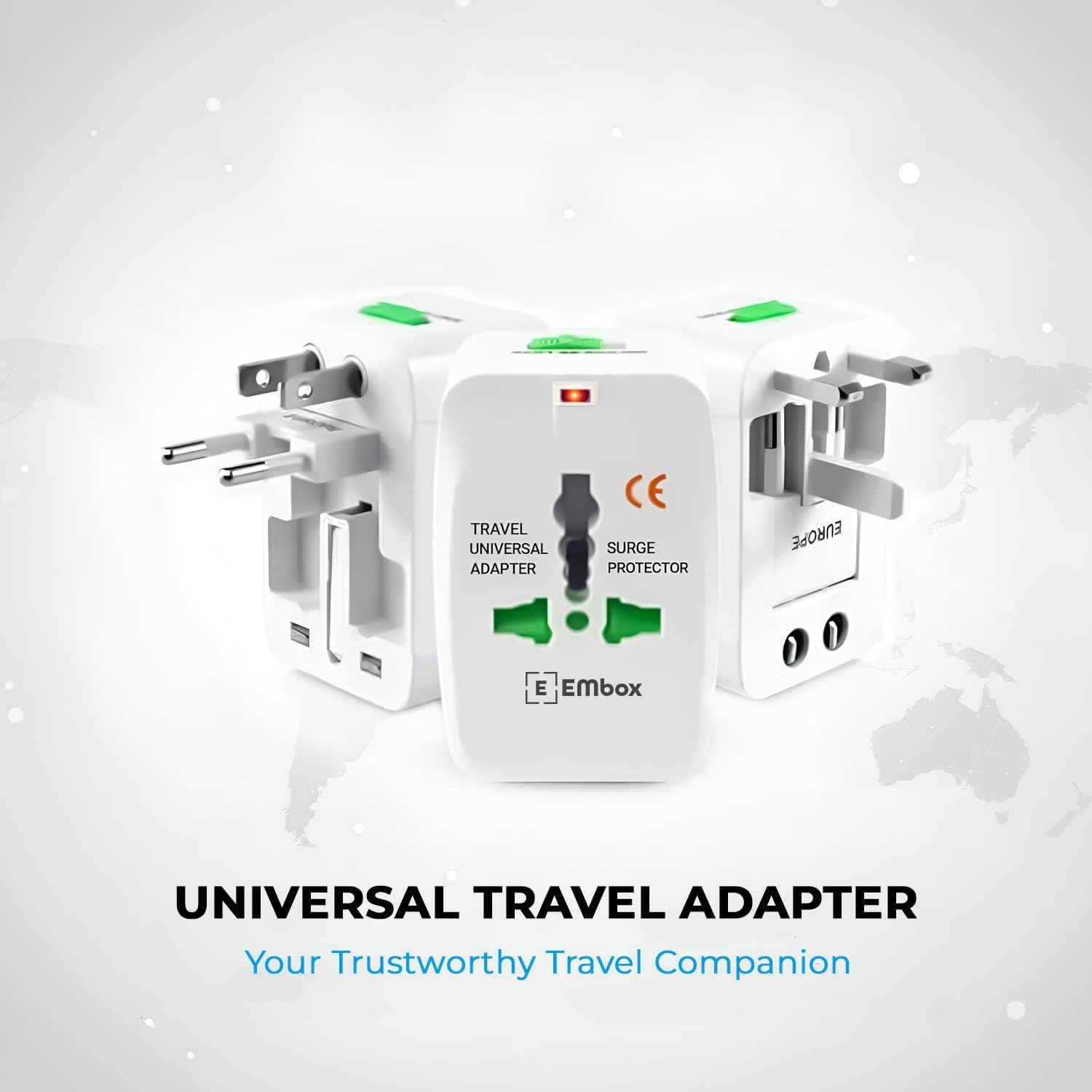 EMBOX Travel Adapter Worldwide All in One Universal Travel Adaptor White 1 Pack
