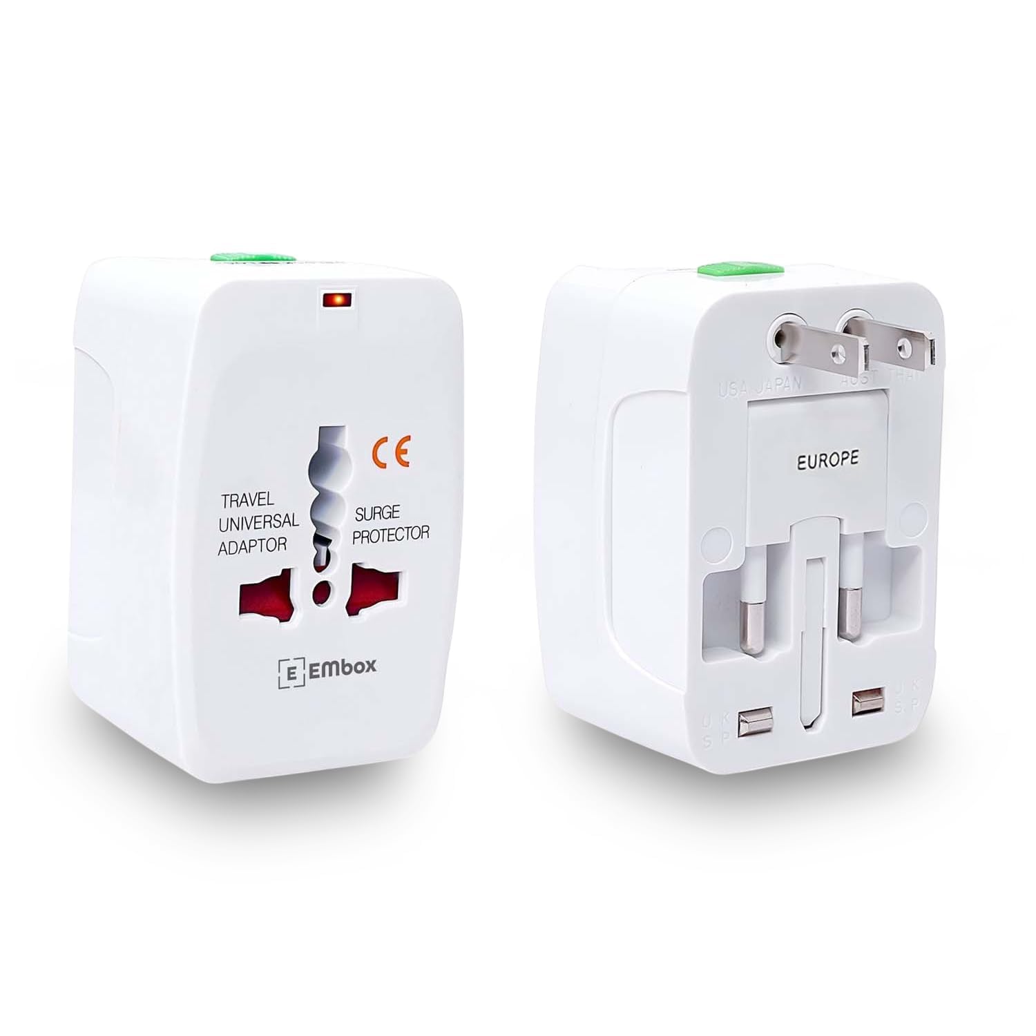 EMBOX Travel Adapter, Worldwide All in One Universal Travel Adaptor (White-1 Pack)