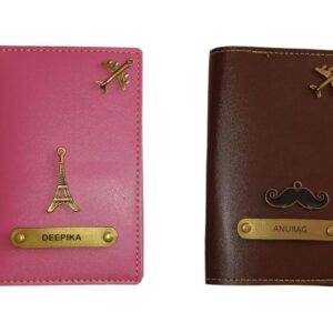 Gift dedo Leather Passport Cover | Cover Holder for Men & Women | Customised Passport Holder for Gift | Travel Wallet Organiser | Document Holder (Pink and Brown)