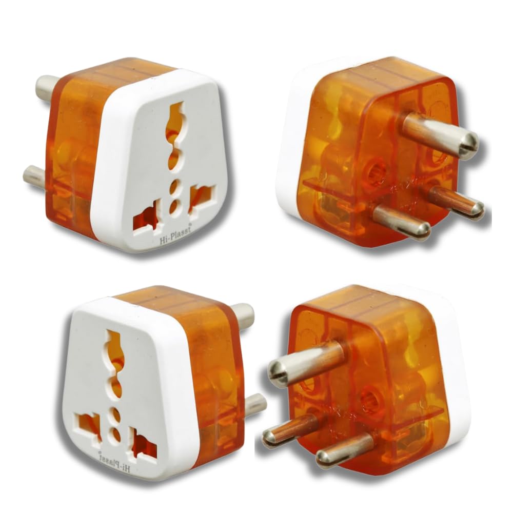 Hi-Plasst USA to India Travel Adapter 6A to 10A 3-Pin Plug Converter (Type D) – Pack of 4 | Universal Socket for UK, Canada, Europe to Indian Plug | Compatible with Mobile, Laptop, Chargers.
