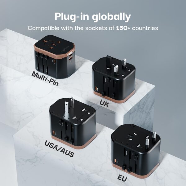 Lifelong Universal Travel Adapter 4 in 1 Fast Charger with 20W USB C 2 USB A Ports Adjustable Pins for 150 Countries USUKEUAUAsia Dual Fuse Protection Compact Worldwide Power Adapter