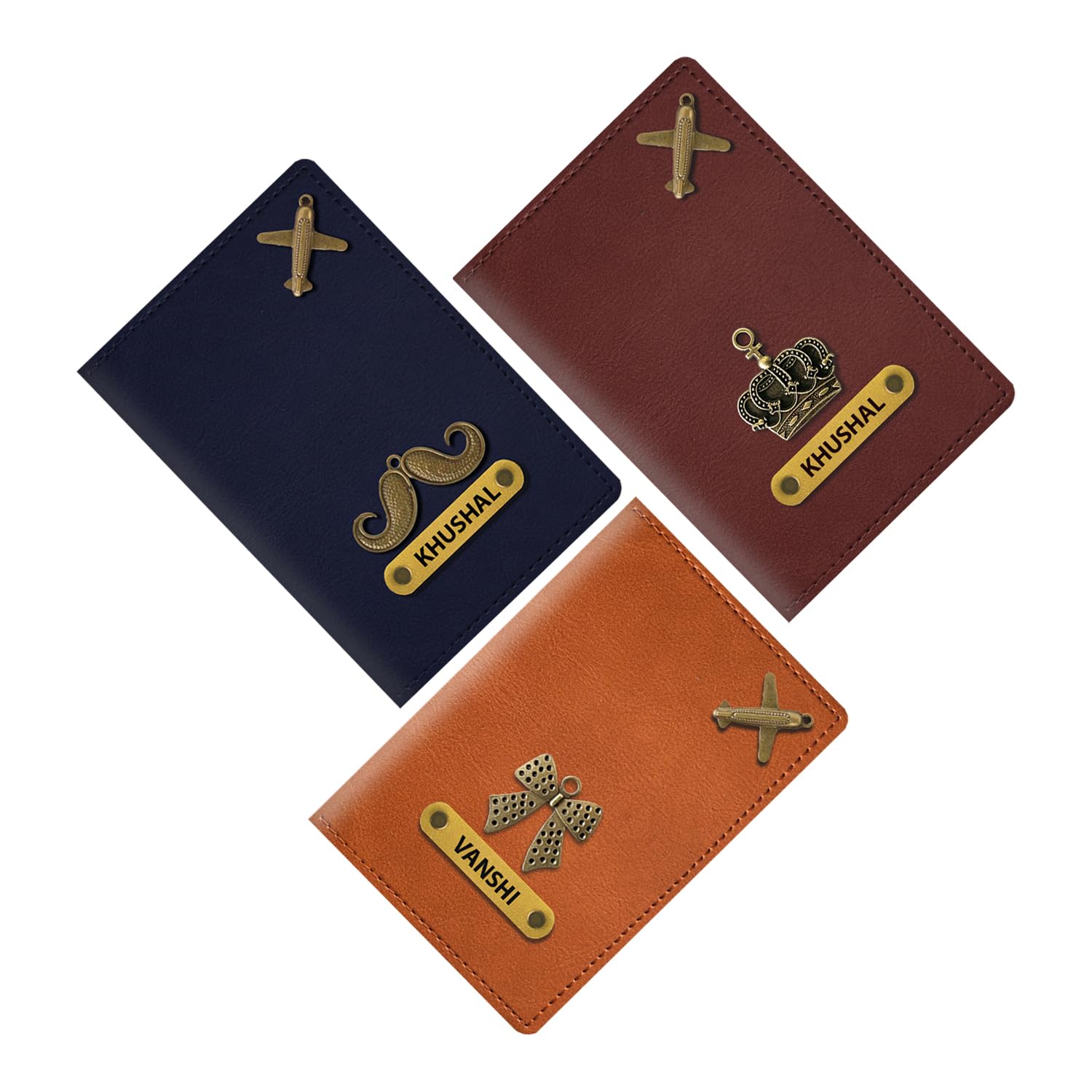 Mekhush Personalized Vegan Leather Passport Cover with Customized Name & Mekhush Personalized Vegan Leather Passport Cover with Customized Name & Charm -Gifting Option for Wedding, Anniversary & Husband Wife (PACKOF03)