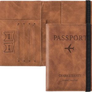 Moxtiza Passport Holder Cover Travel Wallet Organizer, Passport Case with PU Leather Travel Document Holder for Men & Women Travel Accessories (Brown)