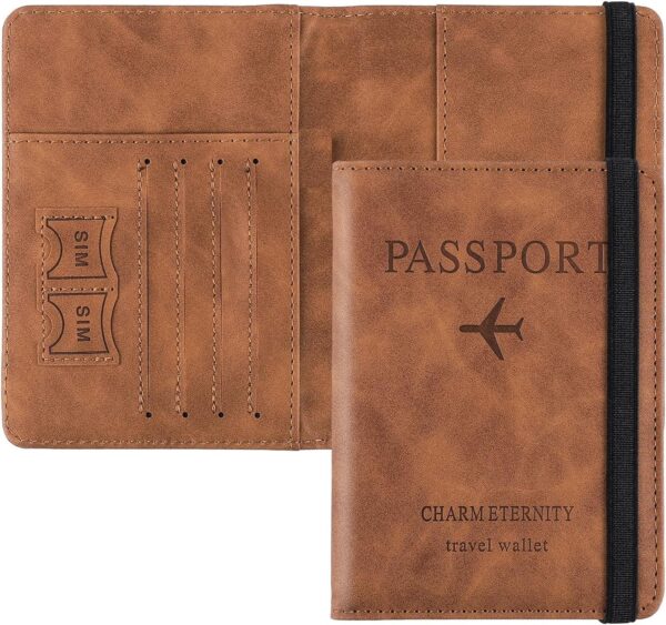 Moxtiza Passport Holder Cover Travel Wallet Organizer, Passport Case with PU Leather Travel Document Holder for Men & Women Travel Accessories (Brown)