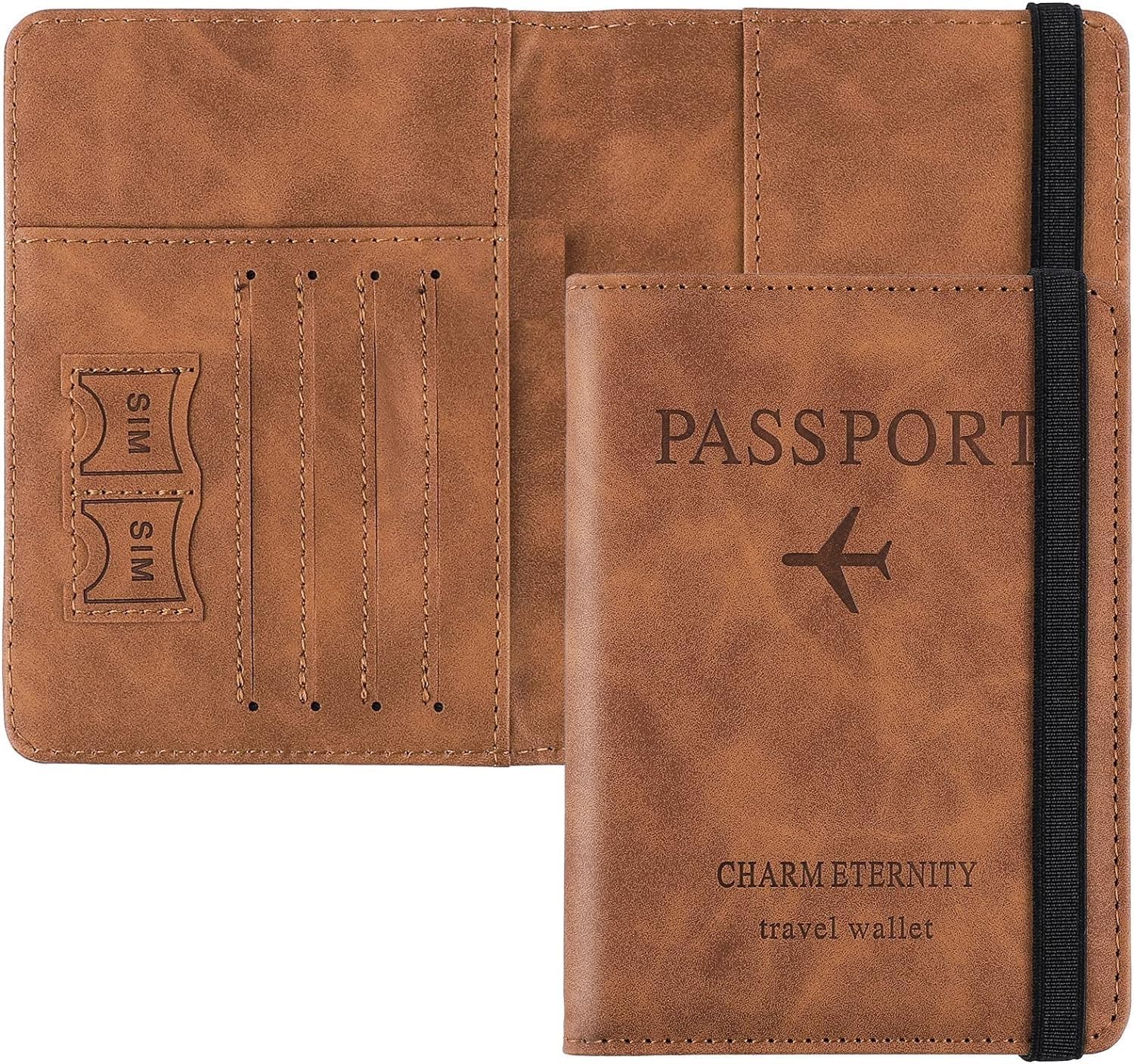 Moxtiza Passport Holder Cover Travel Wallet Organizer, Passport Case with Moxtiza Passport Holder Cover Travel Wallet Organizer, Passport Case with PU Leather Travel Document Holder for Men & Women Travel Accessories (Brown)