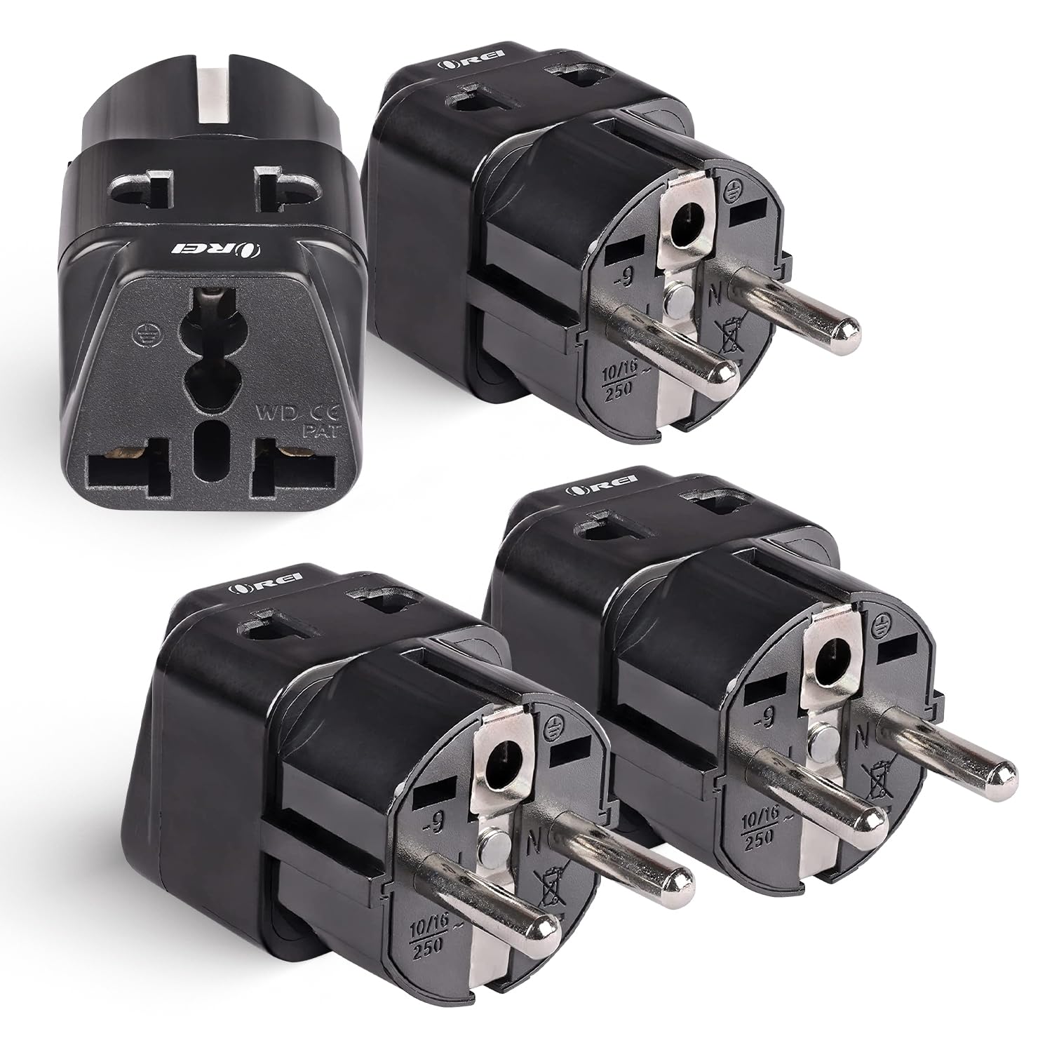 OREI India Travel Adapter Europe (Schuko) Plug - Type E/F Universal Adapter for Europe - 2 in 1 - Perfect for Laptop, Camera, Chargers - CE - RoHS - 4 Pack - 5 Years Warranty