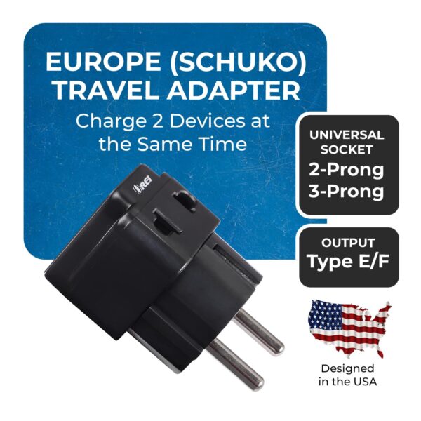 OREI India to Europe Schuko Plug Type EF Europe Plug Adapter 2 in 1 Universal Adapter for Europe Perfect for Laptop Camera Charger CE RoHS 2 Pack Black 5 Years Warranty